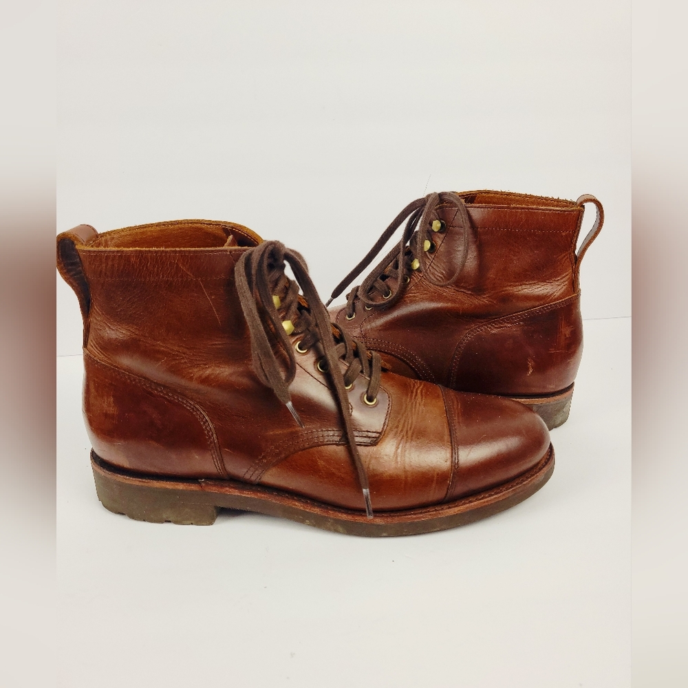 J Crew Cap Toe Men's Brown Leather Boots Distressed Size 8